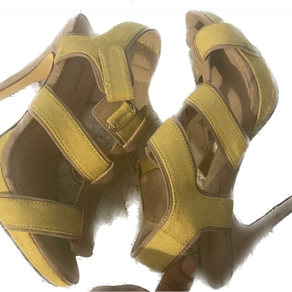 lime green and grey suede heels in great condition.